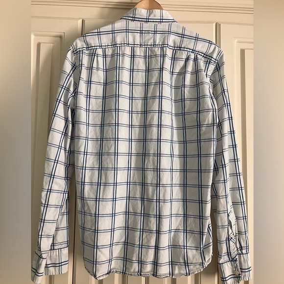 J. Crew Slim White Blue Plaid Long Sleeved Button Down Shirt Size L - Picture 2 of 5